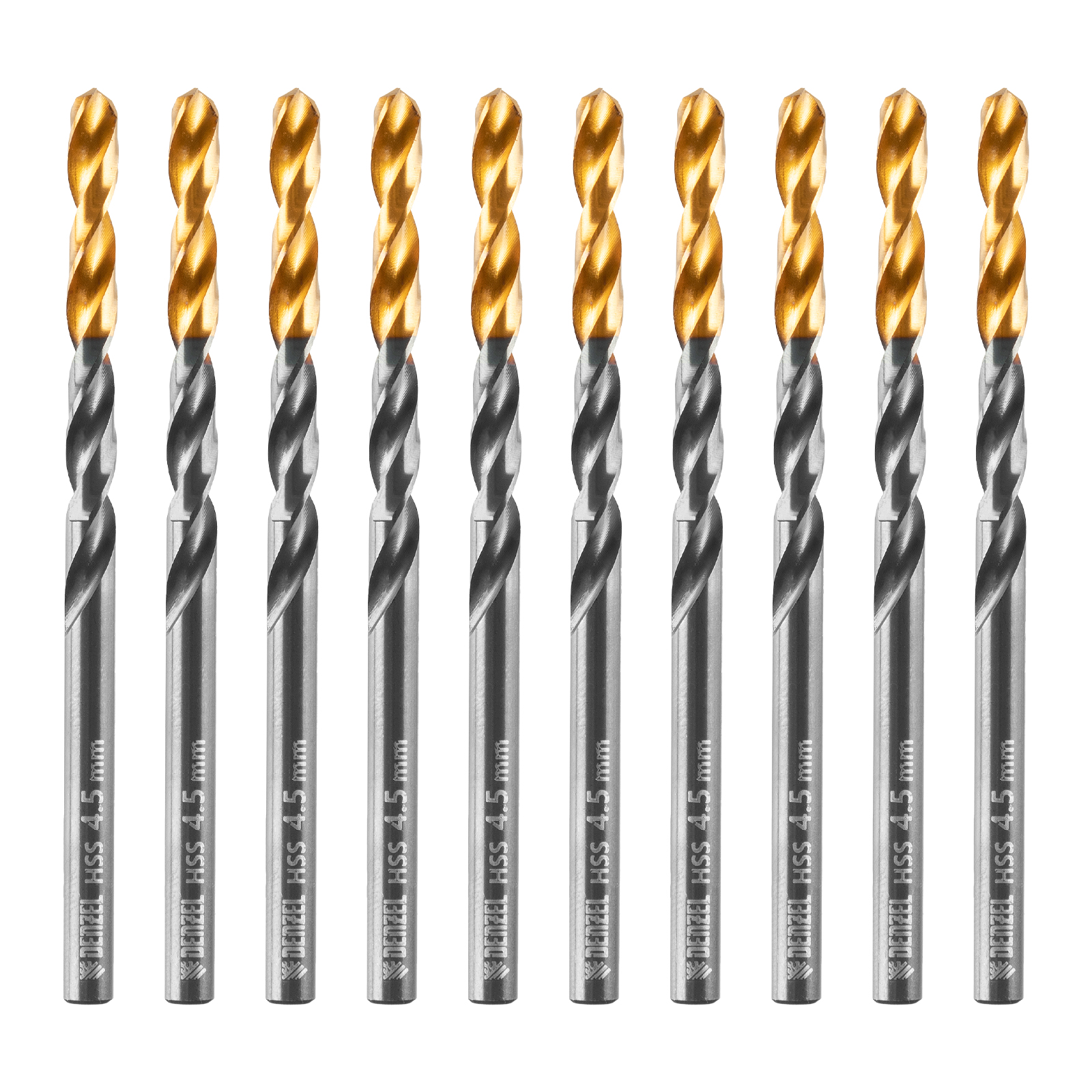 Сверло по металлу, 4,5 мм, HSS-Tin, Golden Tip, 10 шт. Denzel