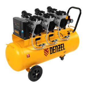 Компрессор безмасляный, малошумный DLS 2250/100, 2250 Вт, 3x750, 100 л, 410 л/мин блок управления/ Denzel