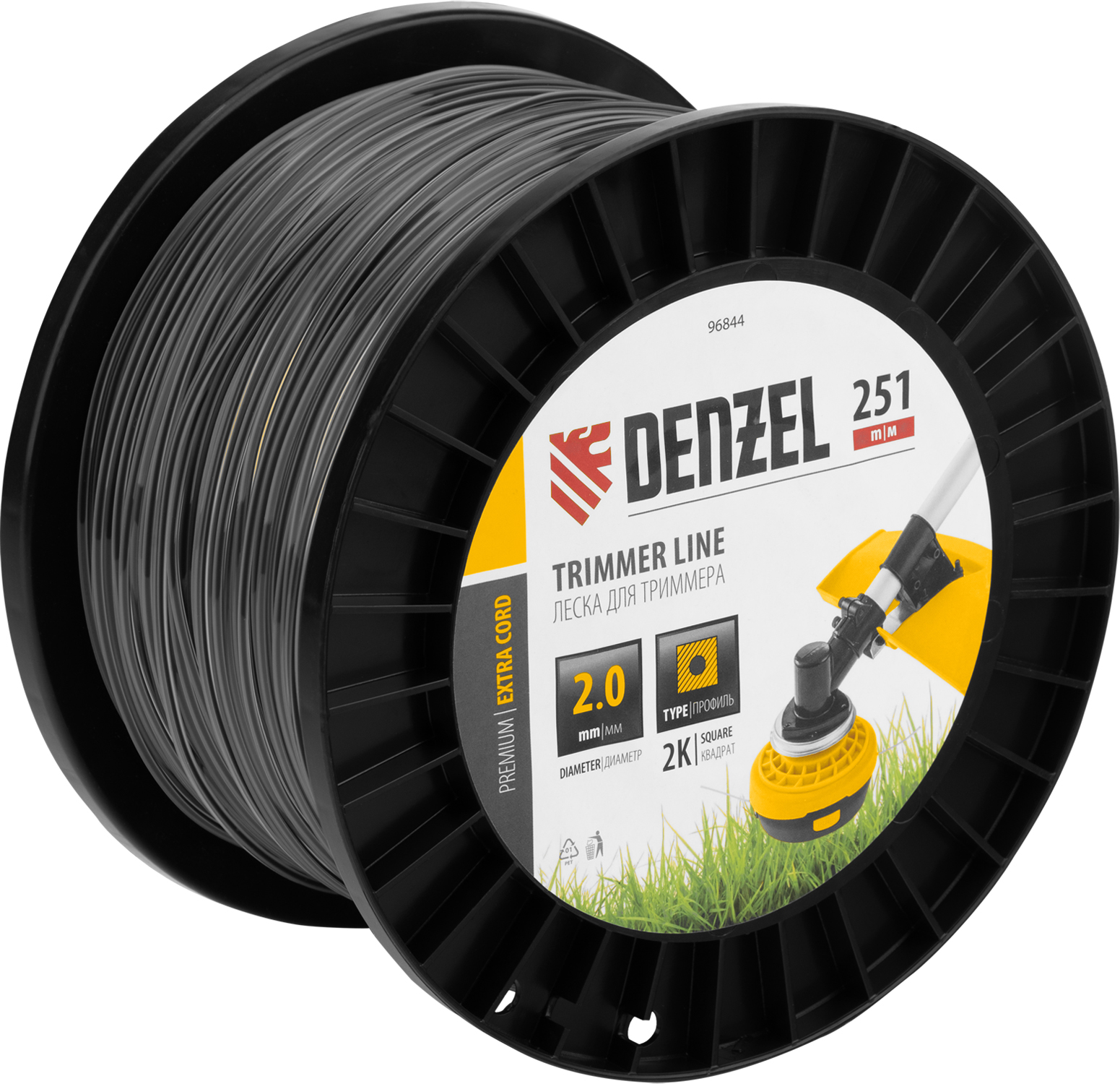 Леска для триммера двухкомпонентная квадрат, 2,0мм х 251м, на DIN катушке EXTRA CORD Denzel