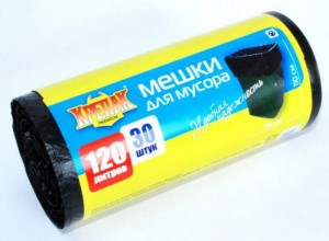 "Мешки для мусора 120л/30шт, 15мк, ПНД, рулон, черные  КРЕПАК