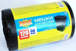 "Мешки для мусора 120л/50шт, 20мк, ПНД, рулон, черные  КРЕПАК