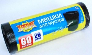 Мешки для мусора 60л/20шт,10мкм,ПНД,черные,рулон, КРЕПАК