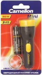 "Camelion фонарь LED 07-3 (1xR6 в компл.) 3св/д черный/пластик, брелок, BL